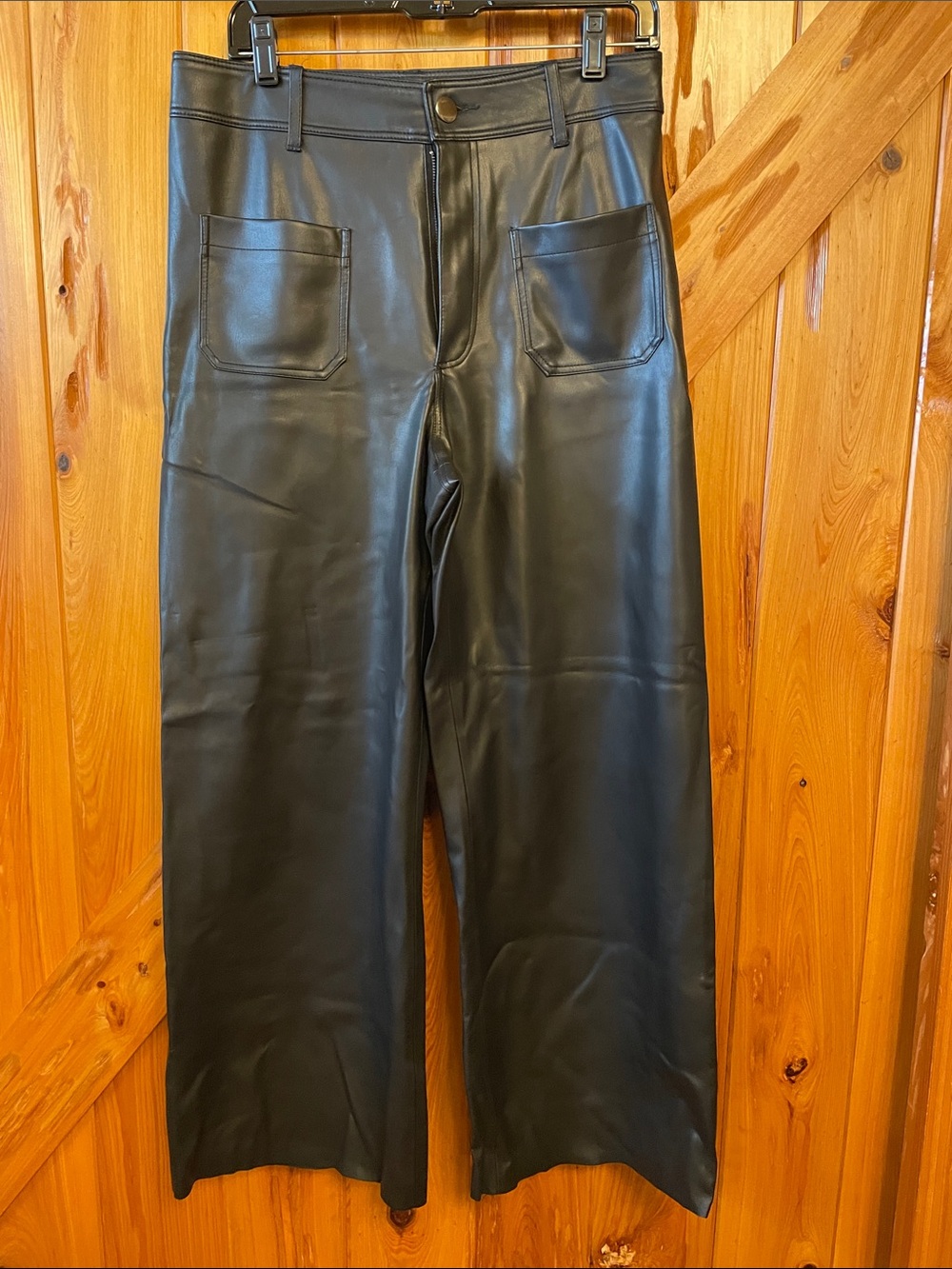 Zara Women’s Black Faux Leather Wide-Leg Pants